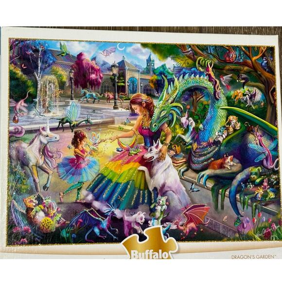 Josephine Wall Jigsaw Puzzle Dragon's Garden 1000 Piece Fairy Fantasy Glitter - Picture 2 of 6
